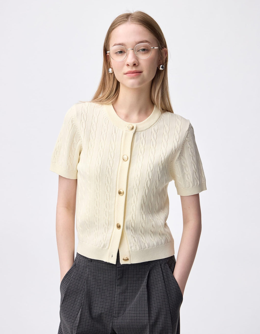 GU Cable metal button cardigan