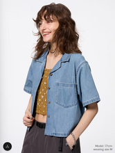 Load image into Gallery viewer, GU Light Denim Open Collar Shirt (short sleeve) (Pre-order)
