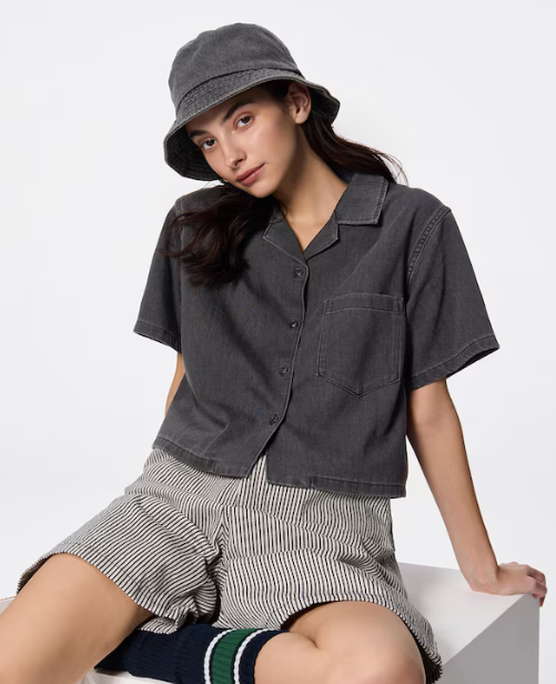 GU Light Denim Open Collar Shirt (short sleeve) (Pre-order)