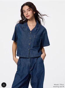 GU Light Denim Open Collar Shirt (short sleeve) (Pre-order)