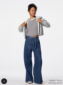 GU Light denim belted wide pants + EC (longer length 80.0cm) (PRE-ORDER)
