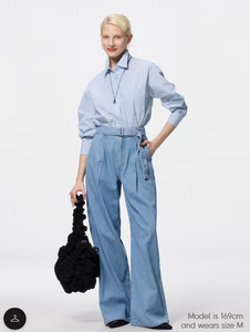 GU Light denim belted wide pants + EC (longer length 80.0cm) (PRE-ORDER)