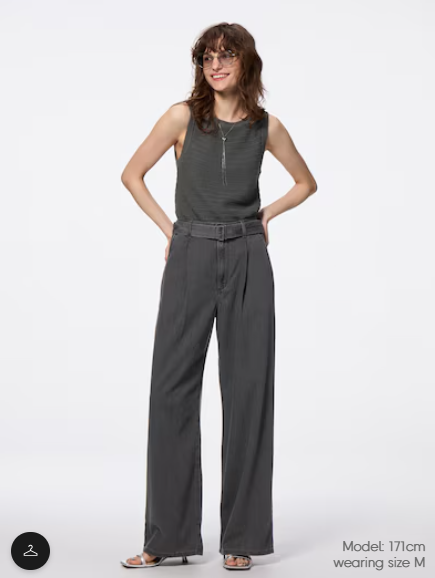 GU Light denim belted wide pants + EC (longer length 80.0cm) (PRE-ORDER)