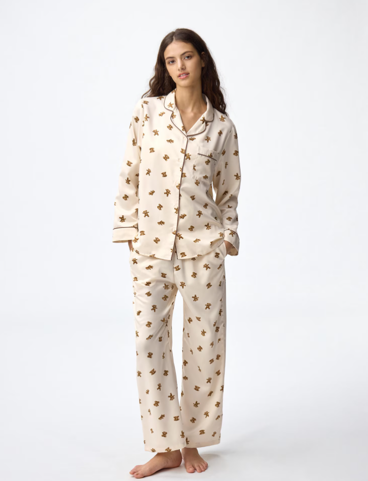 GU Satin pajamas (long sleeves & long pants) (bear) (Pre-order)