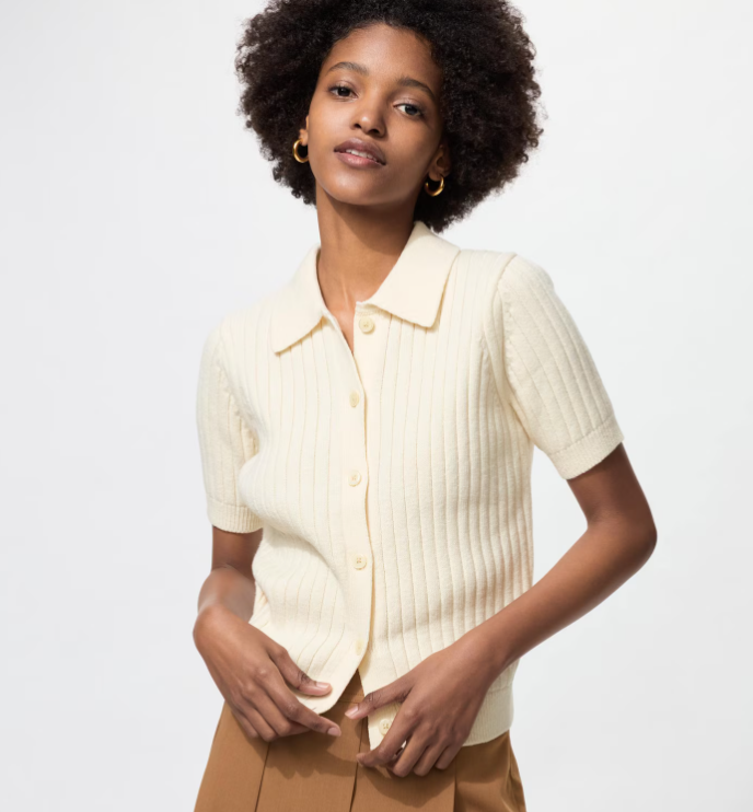 Uniqlo Ribbed Polo Cardigan/short sleeve