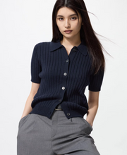 Load image into Gallery viewer, Uniqlo Ribbed Polo Cardigan/short sleeve
