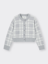 Load image into Gallery viewer, GU Puffy Touch Check Crew Neck Short Cardigan
