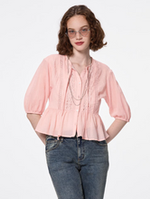 Load image into Gallery viewer, GU Lace Peplum Blouse (half sleeve) Pre-order
