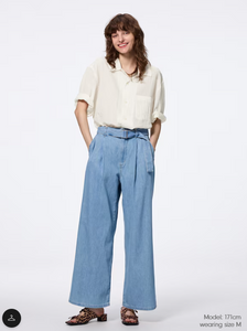 GU Light denim belted wide pants (standard length 70.0-74.0cm) (PRE-ORDER)