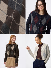 Load image into Gallery viewer, GU Puff Knit Argyle Crew Neck Cardigan (Pre-order)

