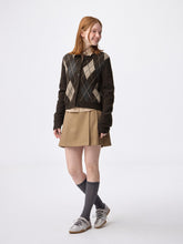 Load image into Gallery viewer, GU Puff Knit Argyle Crew Neck Cardigan (Pre-order)
