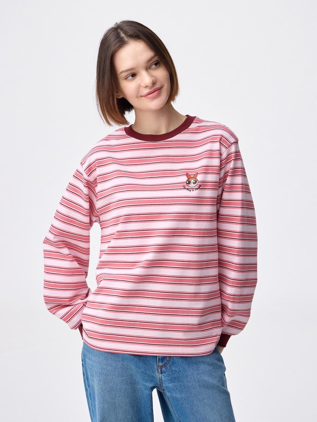 GU THE POWERPUFF GIRLS Light Sweat Striped T-Shirt (Long Sleeve) (Pre-order)