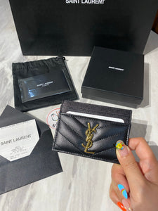 YSL Card Holder Black Gold Hardware