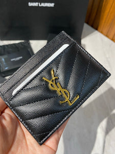 YSL Card Holder Black Gold Hardware